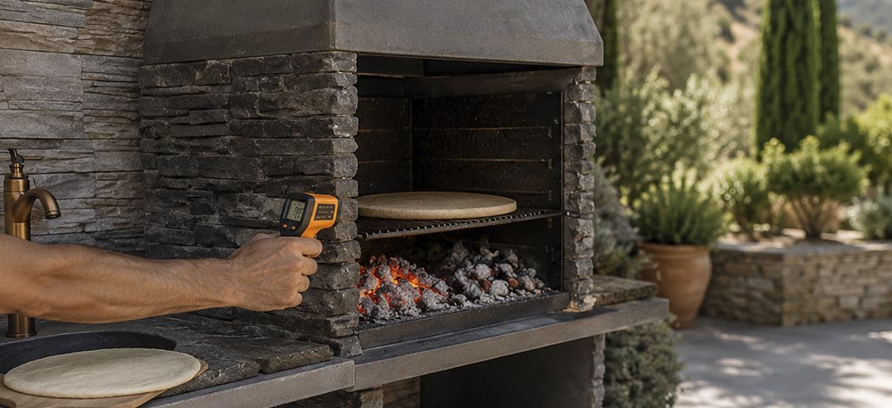 temperatura perfecta para pizza en barbacoa de obra