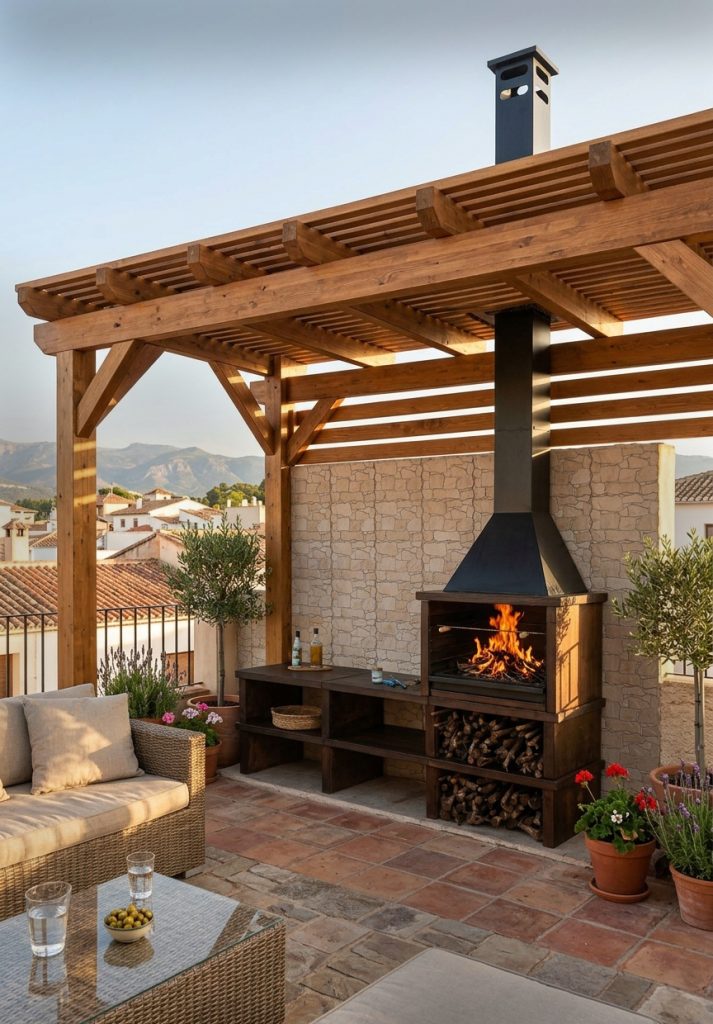 Barbacoa imitación madera campana alargada