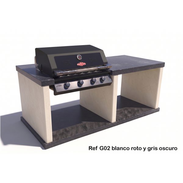 Cocina de exterior barbacoa de gas G02 blanco roto y gris